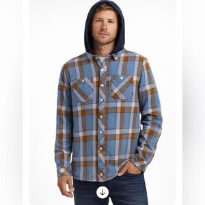 Element Plaid Button Down Hooded Flannel Men Small Blue